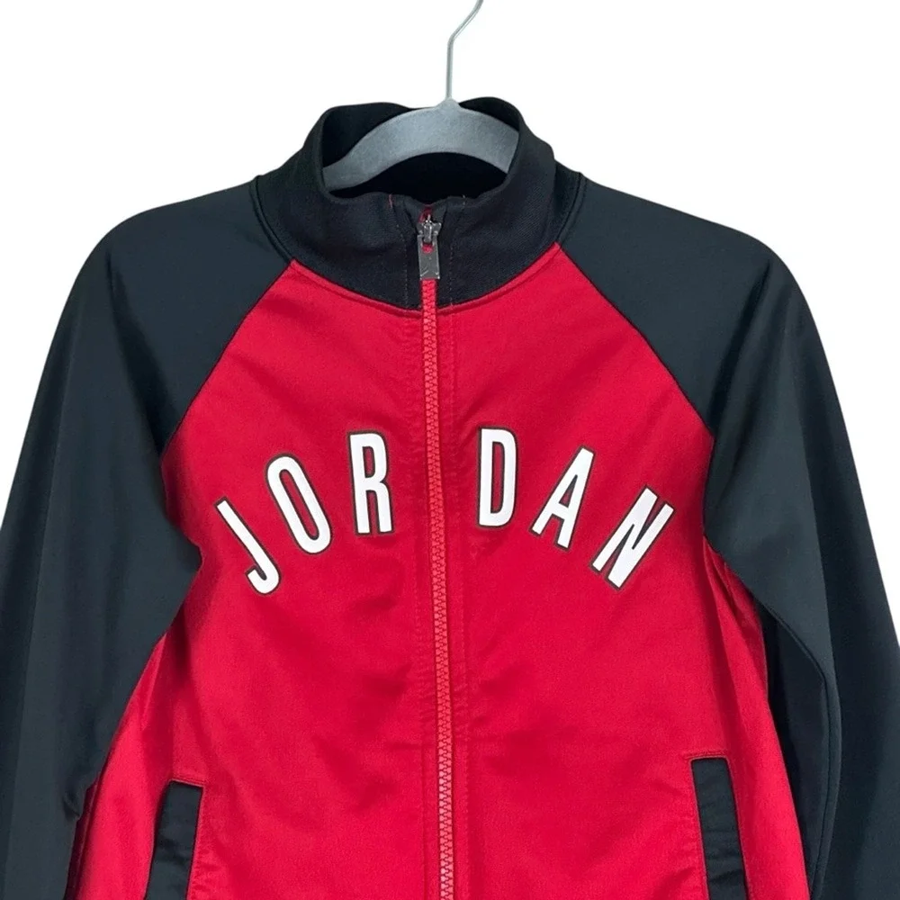 Jordan Boys Jumpman Logo Colorblock Track Jacket Red Black Sporty Size 7